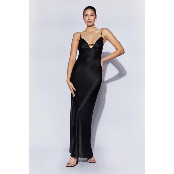 Meshki Dresses & Skirts - Meshki Slip Dress Cora Black Tie Back Slinky Cocktail Gown Long Bias Cut Size L